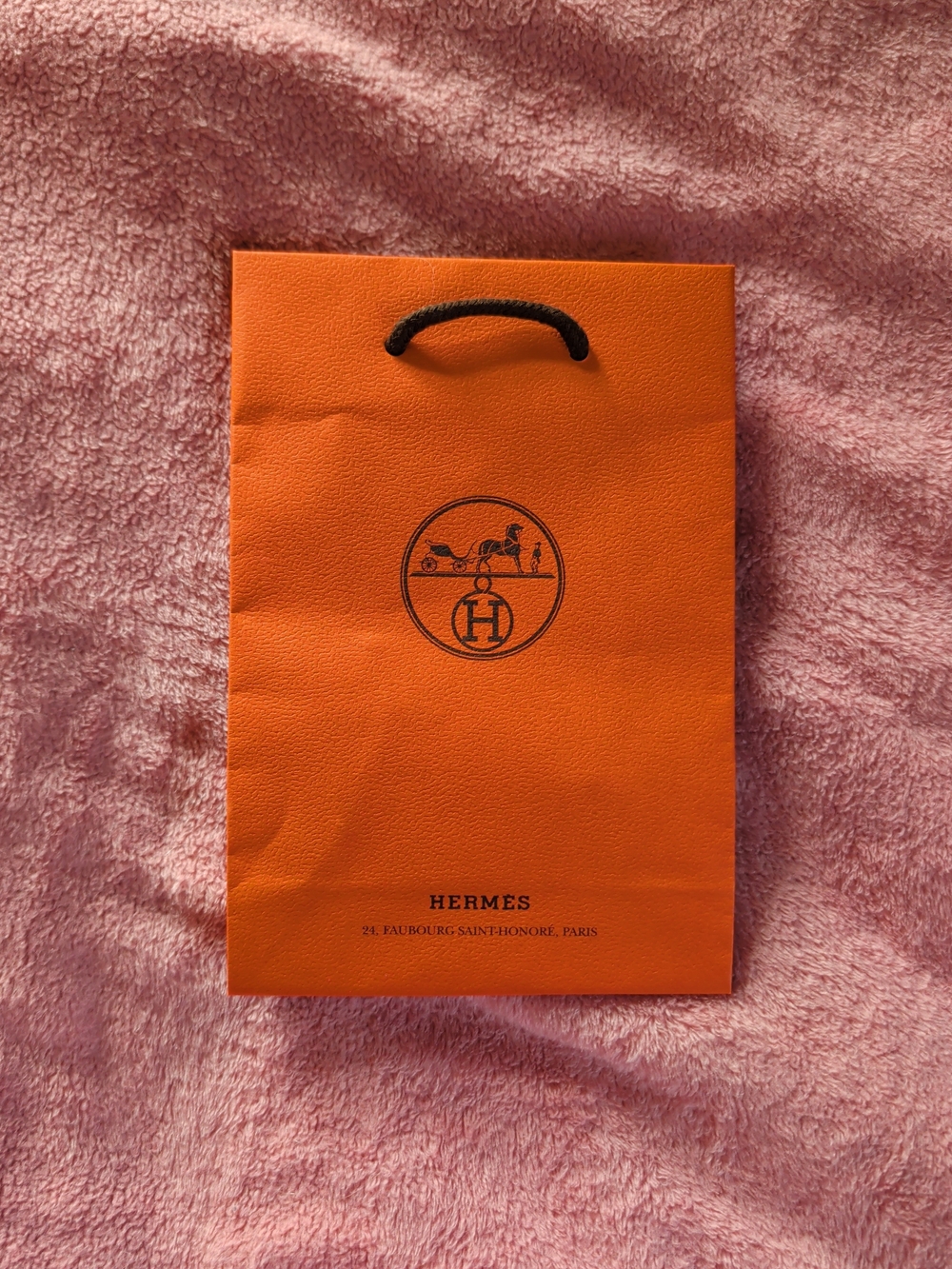Hermes Orange Gift Bag with Black Rope Handles
